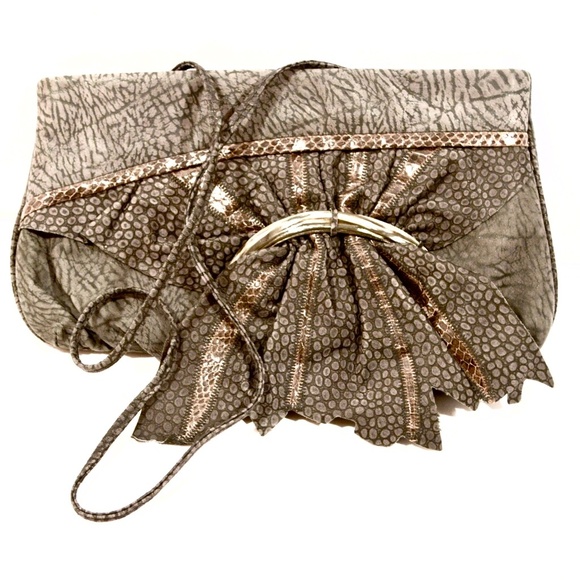 Dimitri Handbags - Vintage Gray Leather Bag Handbag Pocketbook 1980's